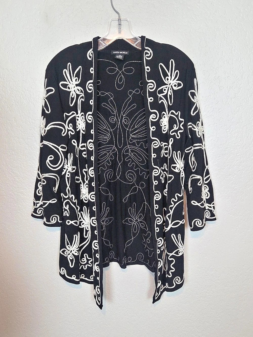 Lauren Michelle Embroidered Open Front Sweater Size M